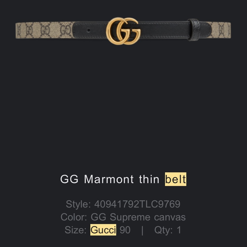 Gucci Marmont Monogrammed Thin Belt with Gold GG Buckle - Picture 6 of 6